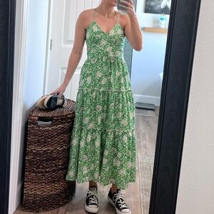 Women’s Green Floral Backless Maxi Dress